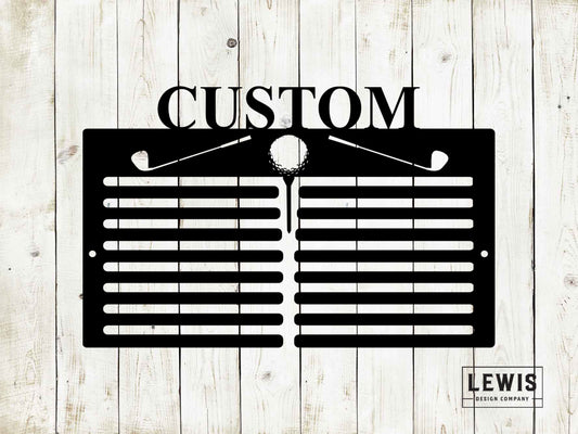Golf Scorecard Display With Clubs Custom Name Metal Sign
