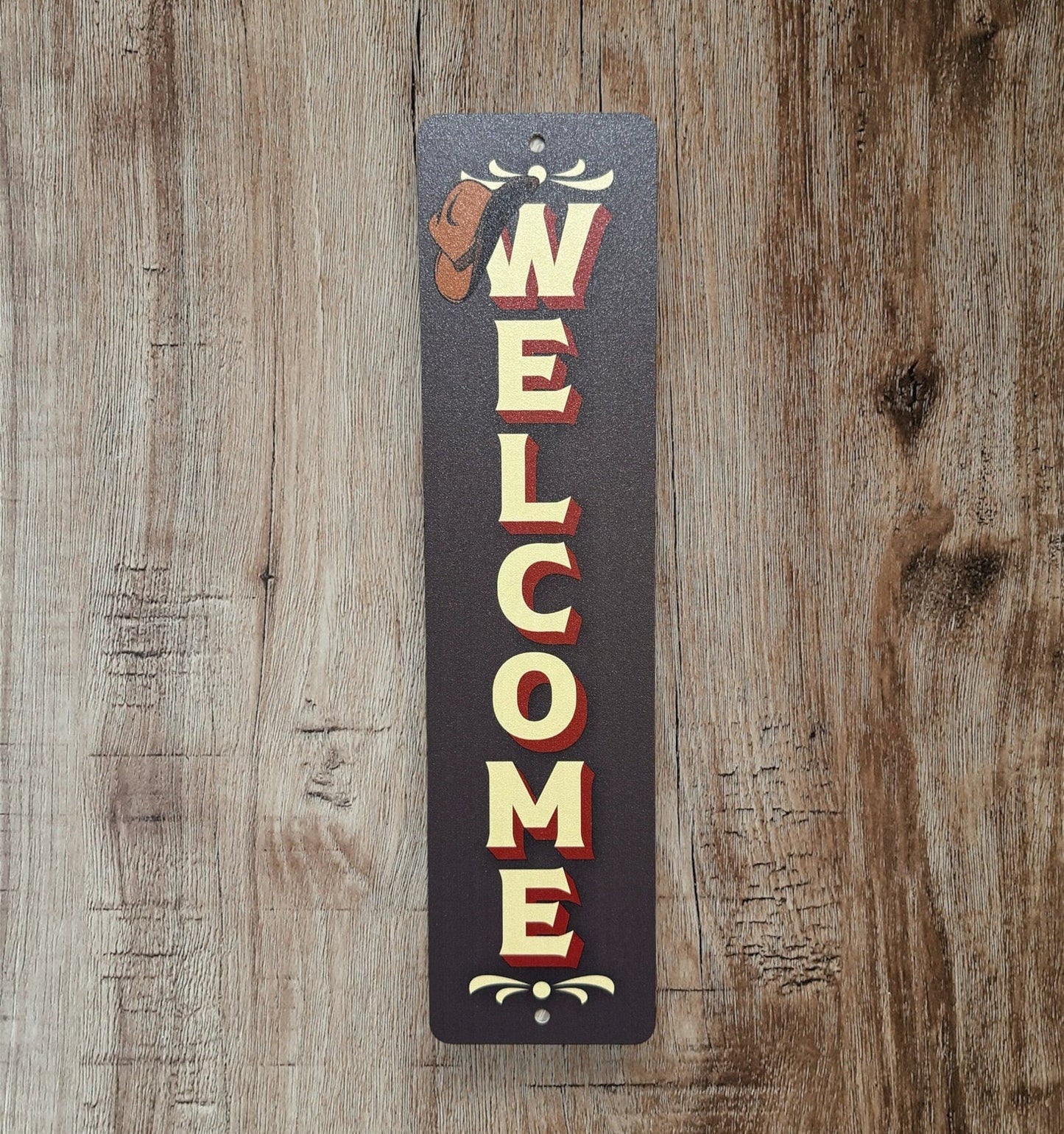 Western Welcome Sign, Custom Metal Powder Coated & Printed Name Sign
