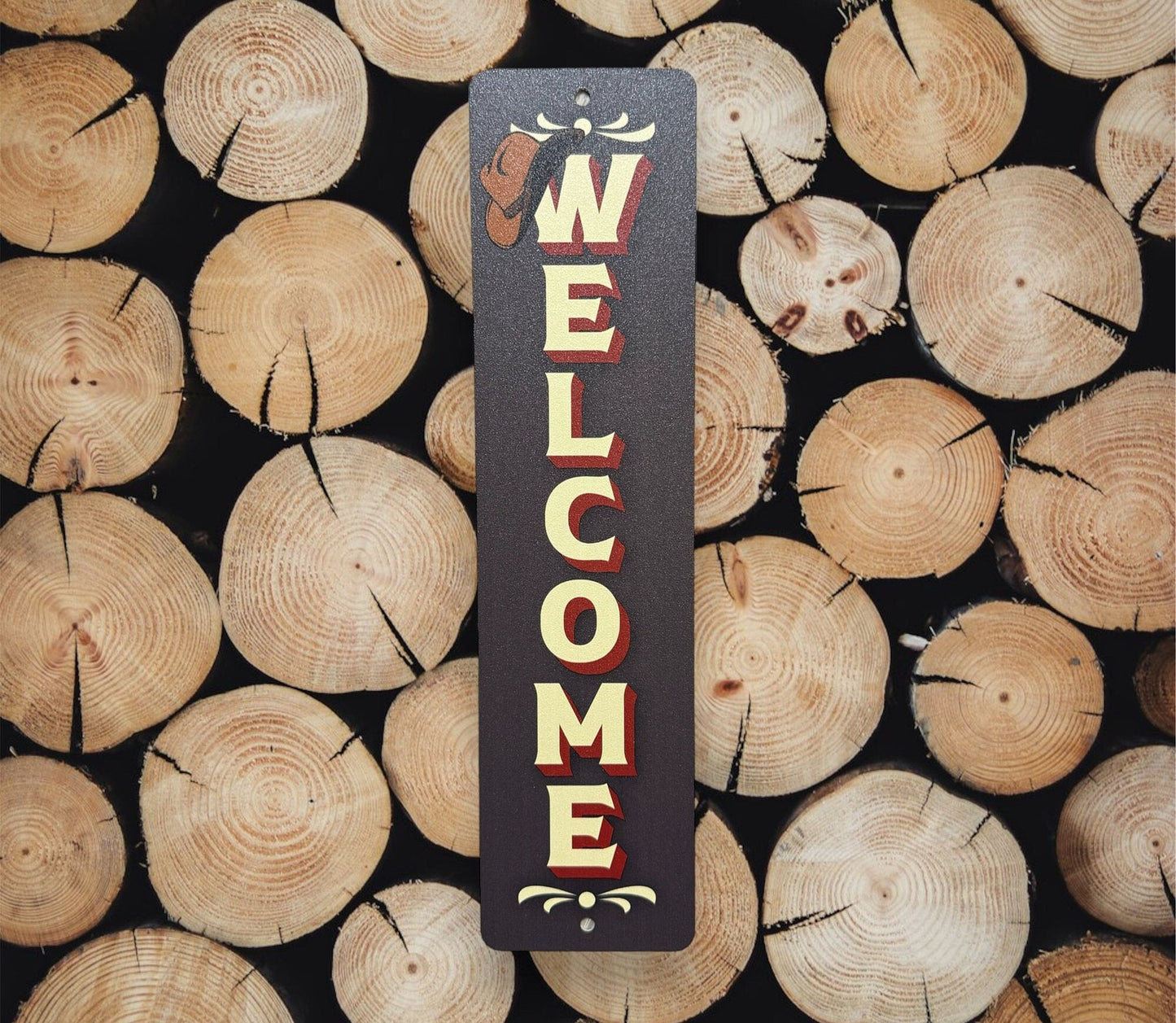 Western Welcome Sign, Custom Metal Powder Coated & Printed Name Sign