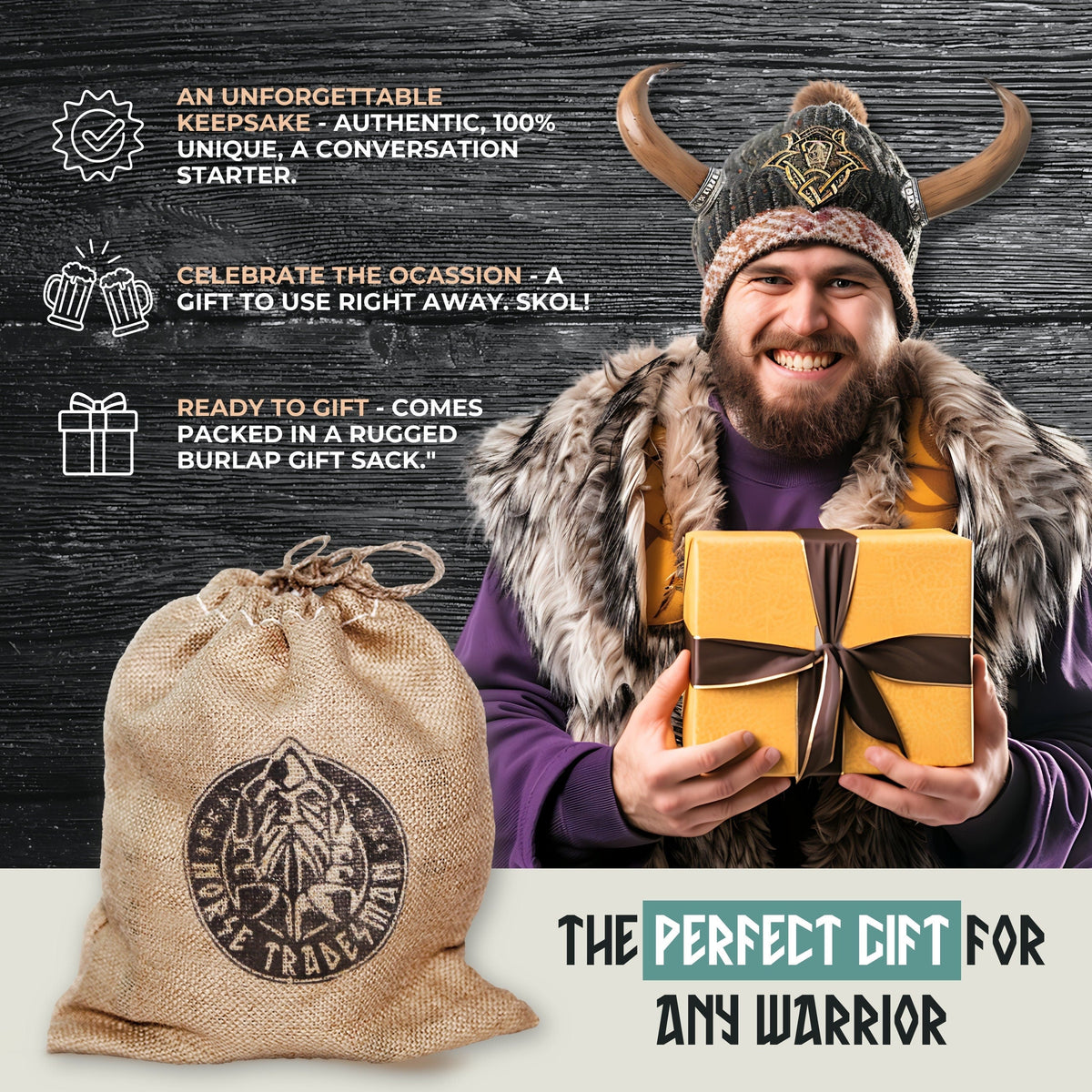 Viking Horn Tankard, Hand-Burned Norse Design