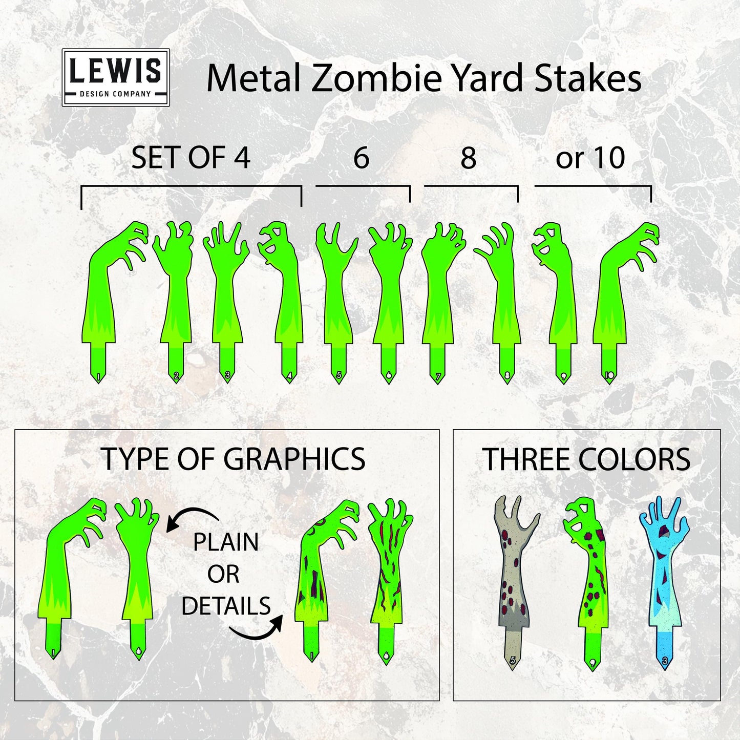 Zombie Hands Metal Yard Stake Sets, UV Printed, Zombies, Zombie Decor, Halloween Decor, Fall Decor, Halloween Sign, Zombie Decoration