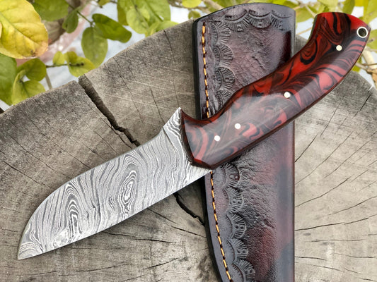 Resin Handle Damascus Hunting Skinning Knife