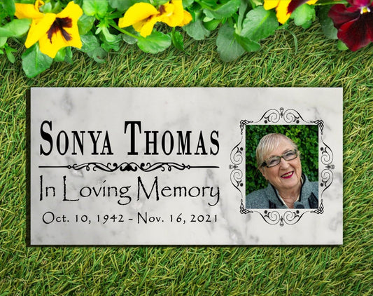 In Loving Memory Memorial Stone With Picture of Loved One Loss Gift Custom Photo Memory Plaque 12" x 6"