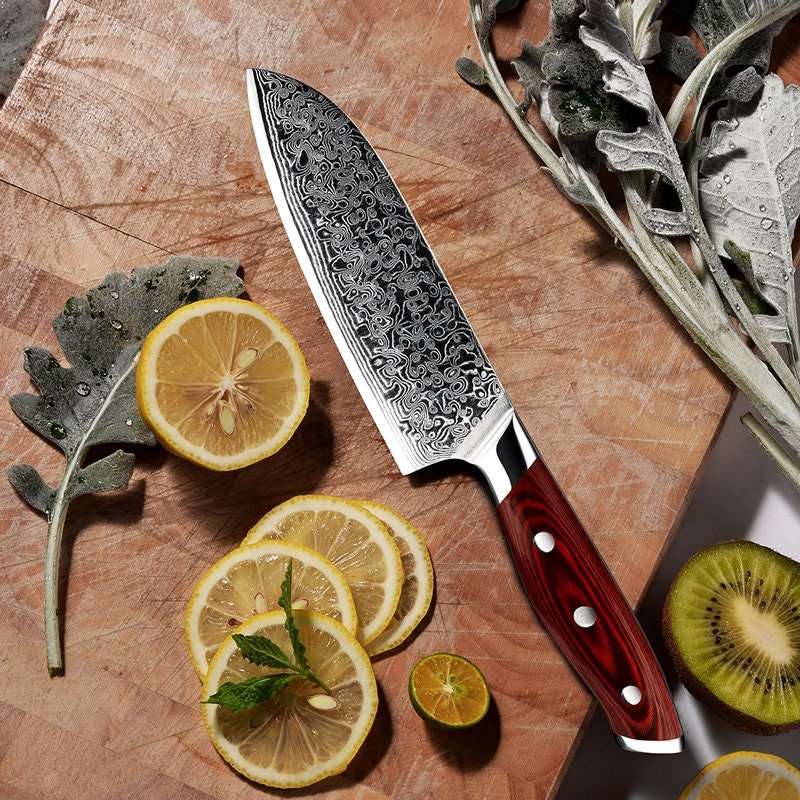 Edge VG10 Damascus Chef Knife Santoku Knife with Pakkawood Handle