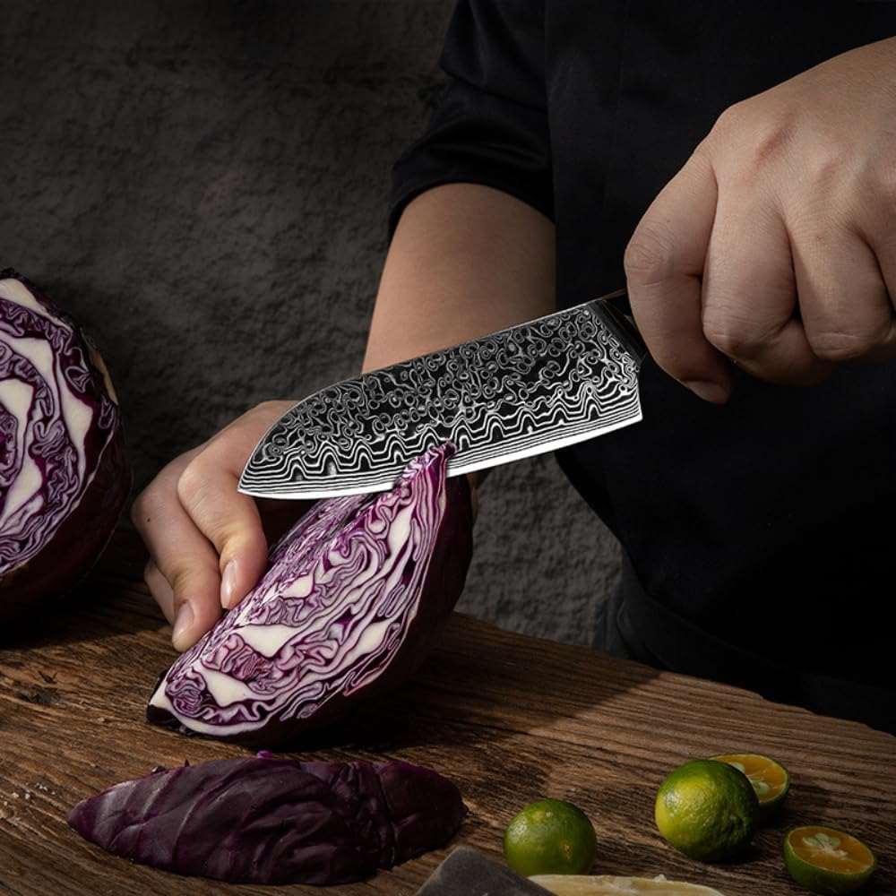 Edge VG10 Damascus Chef Knife Santoku Knife with Pakkawood Handle