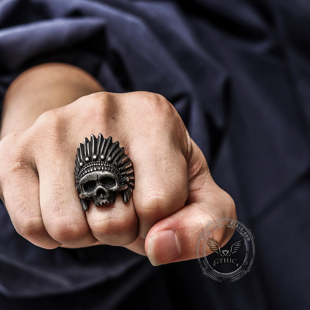 Indian Chief Stainless Steel Skull Ring
