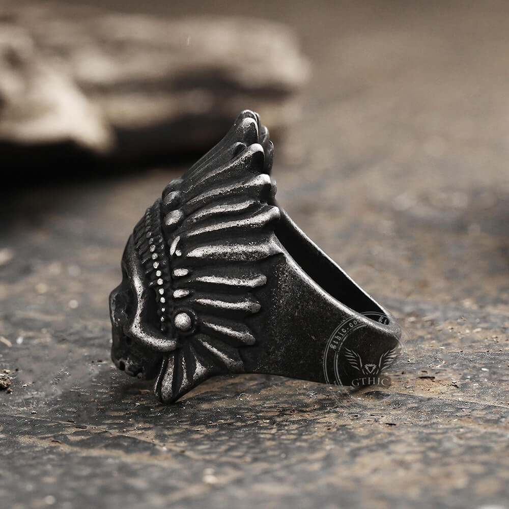Indian Chief Stainless Steel Skull Ring