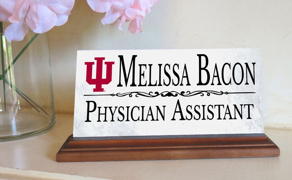 Indiana University Desk Nameplate – Custom Marble Name Sign with Personalized Title