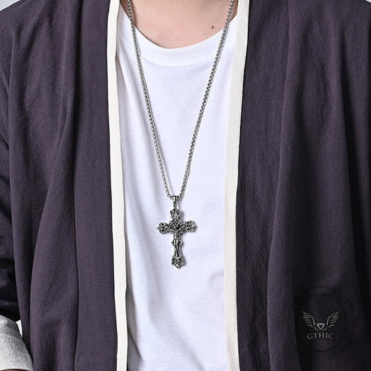 INRI Budded Cross Stainless Steel Pendant
