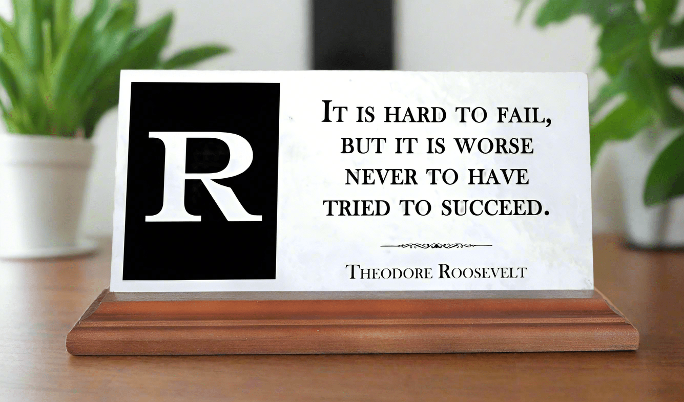 Custom Monogram Quote Plaque – Personalized Marble Desk Display with Initial and Favorite Saying