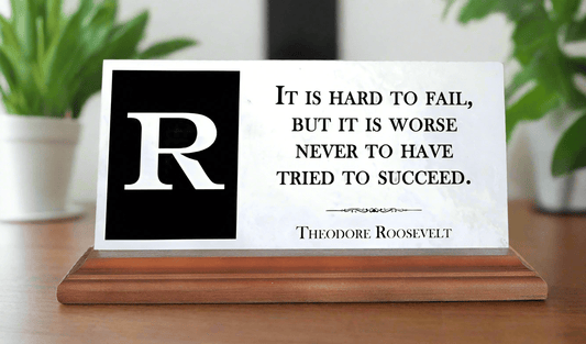 Custom Monogram Quote Plaque – Personalized Marble Desk Display with Initial and Favorite Saying