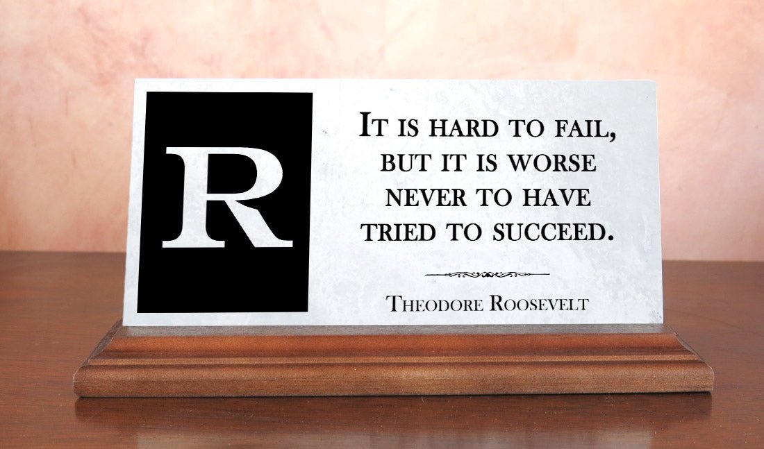 Custom Monogram Quote Plaque – Personalized Marble Desk Display with Initial and Favorite Saying