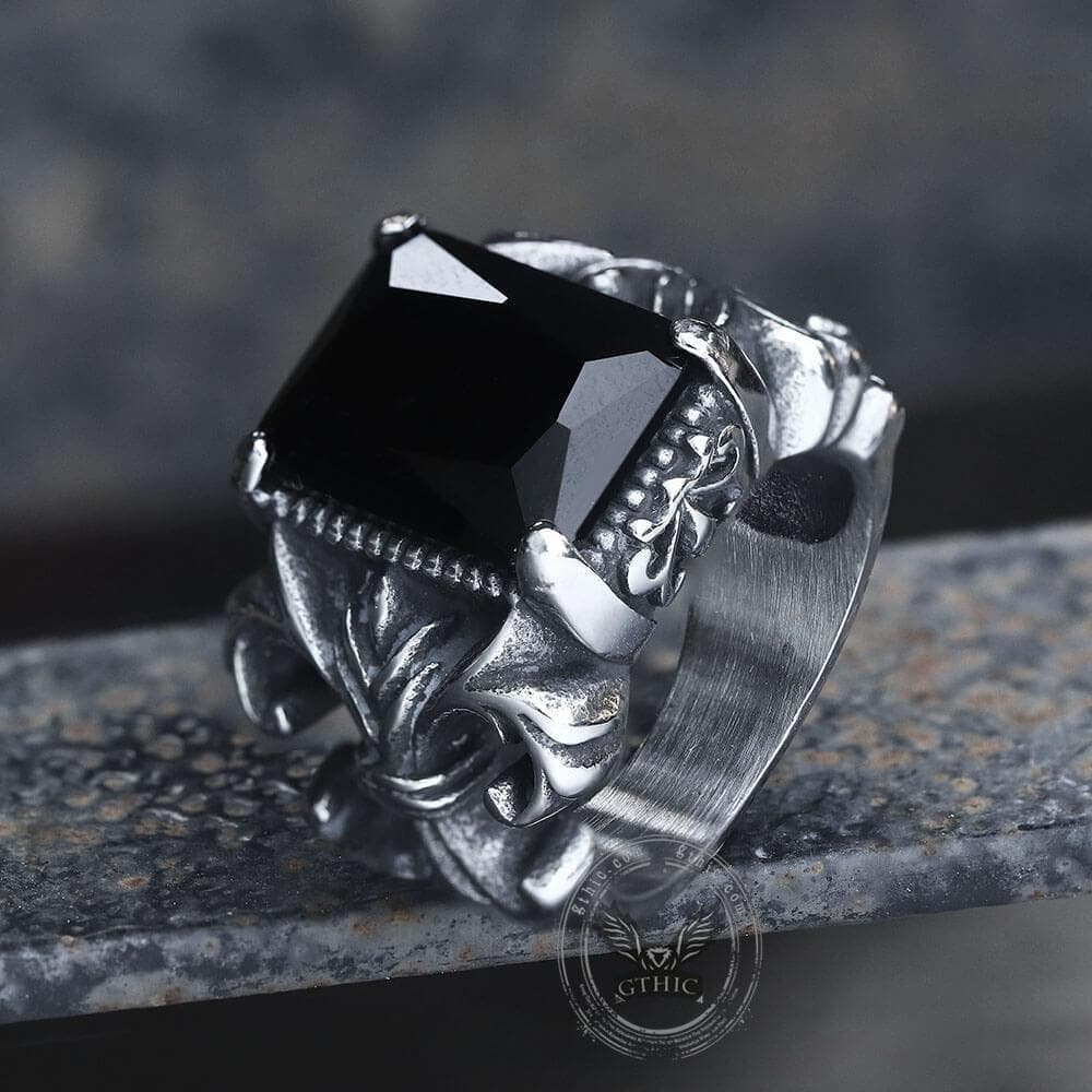 Iris Pattern Gem Stainless Steel CZ Ring