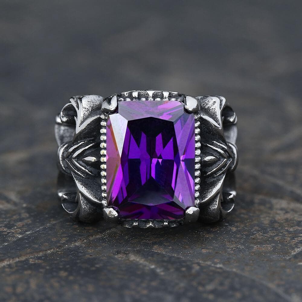 Iris Pattern Gem Stainless Steel CZ Ring