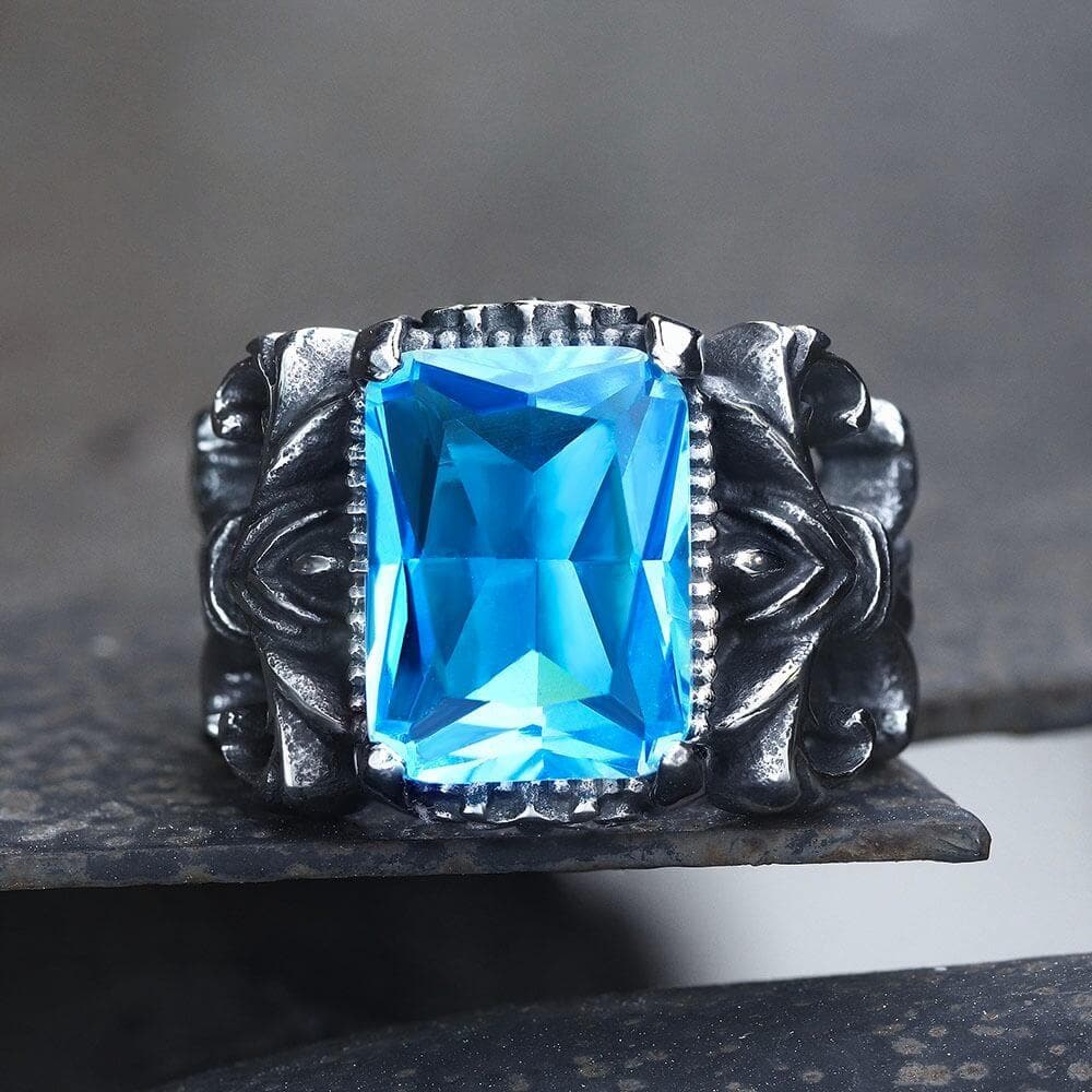 Iris Pattern Gem Stainless Steel CZ Ring