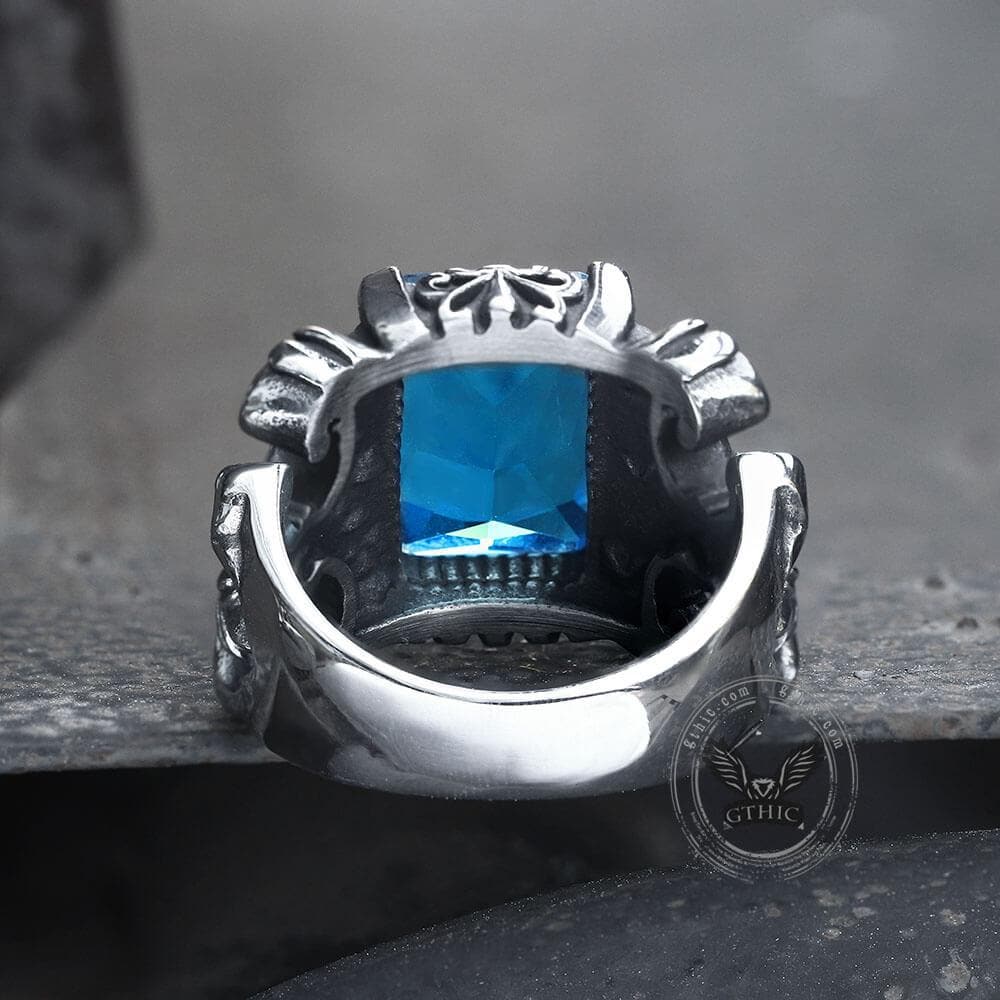 Iris Pattern Gem Stainless Steel CZ Ring