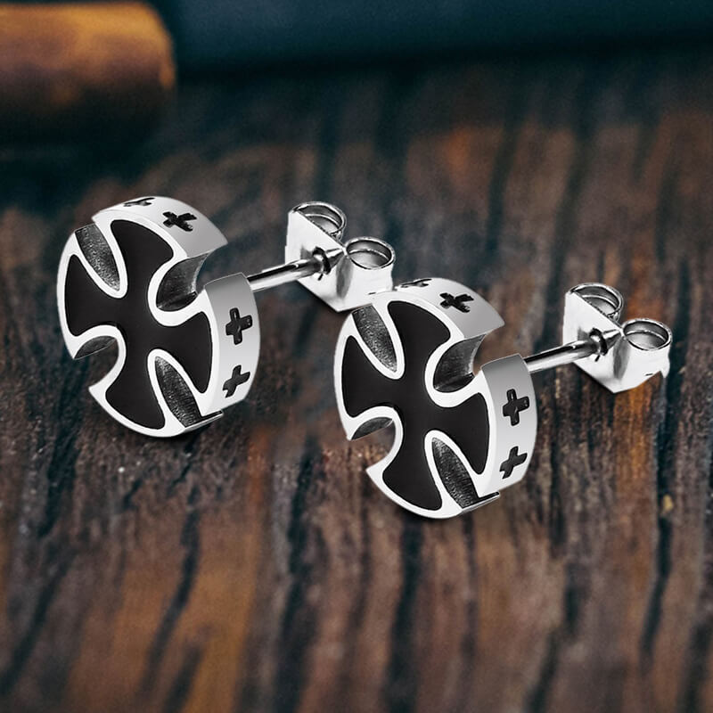 Iron Cross Stainless Steel Stud Earrings