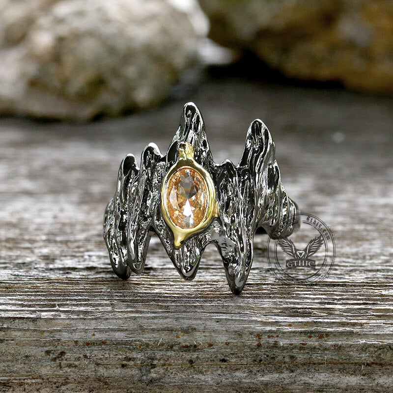 Irregular Black Bark Brass Gothic Ring