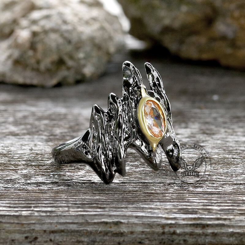 Irregular Black Bark Brass Gothic Ring
