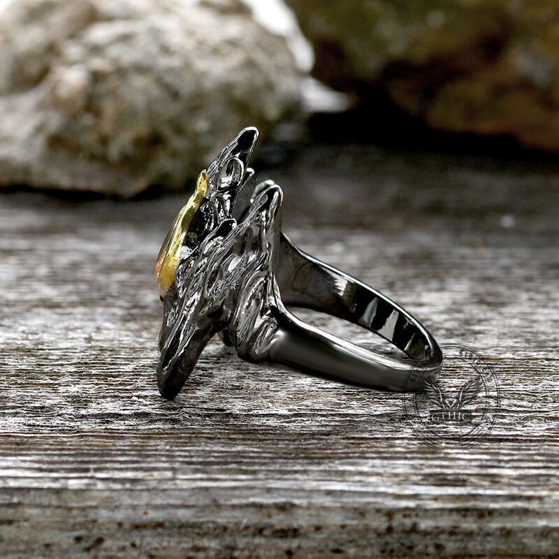 Irregular Black Bark Brass Gothic Ring