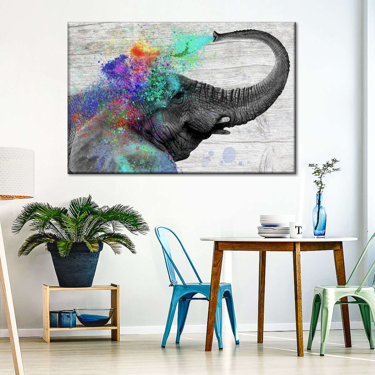Colorful Elephant Splash Wall Art