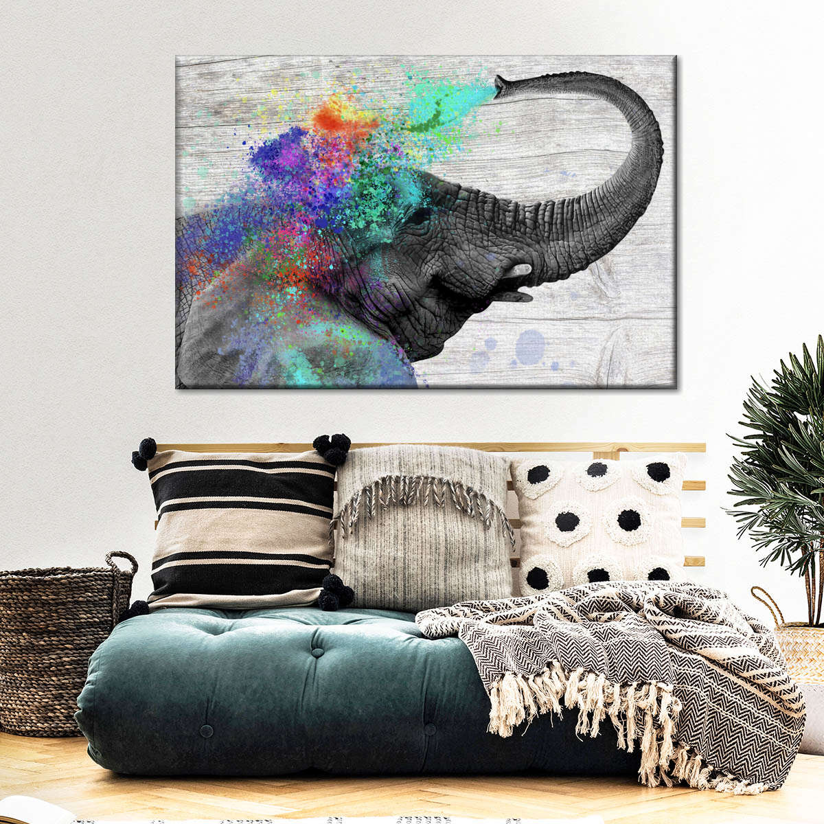 Colorful Elephant Splash Wall Art