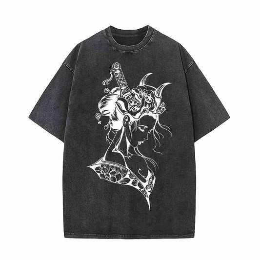 Japanese Samurai Geisha Vintage Washed T-shirt