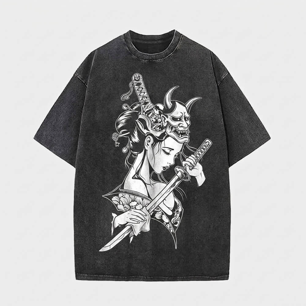 Japanese Samurai Geisha Vintage Washed T-shirt