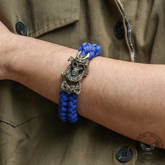 Japanese Samurai Dragon Brass Skull Paracord Bracelet