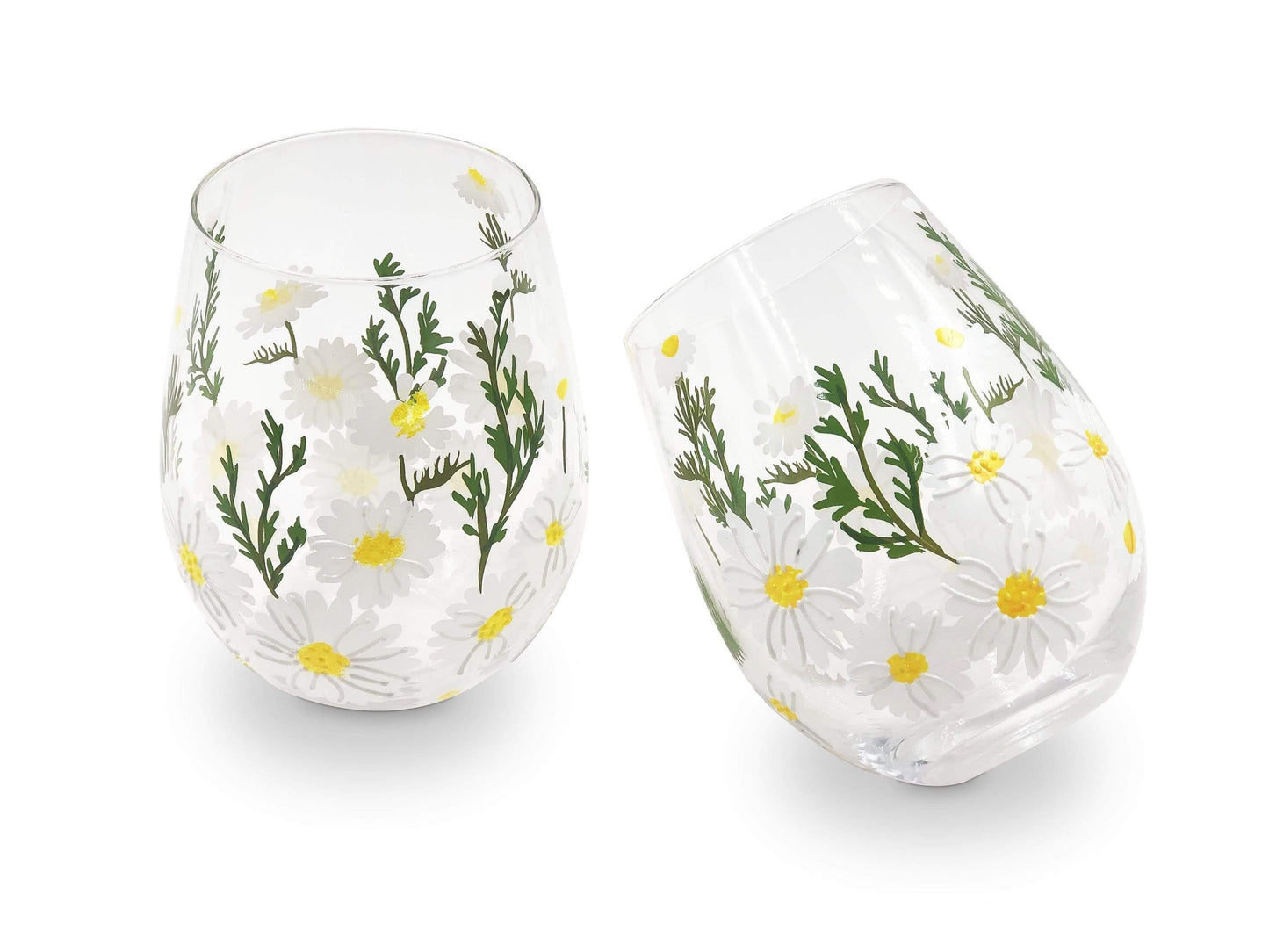 Daisy Painted Stemless Wine Glasses