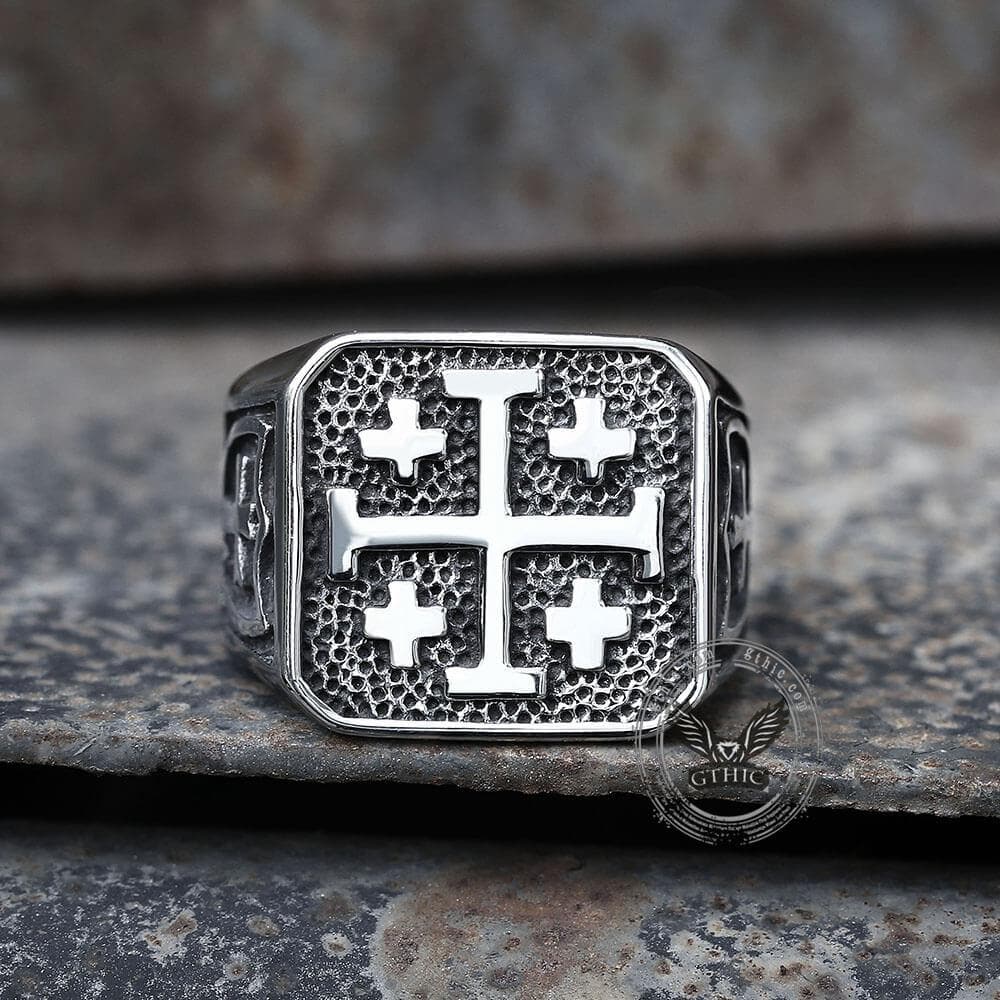 Jerusalem Cross Stainless Steel Ring