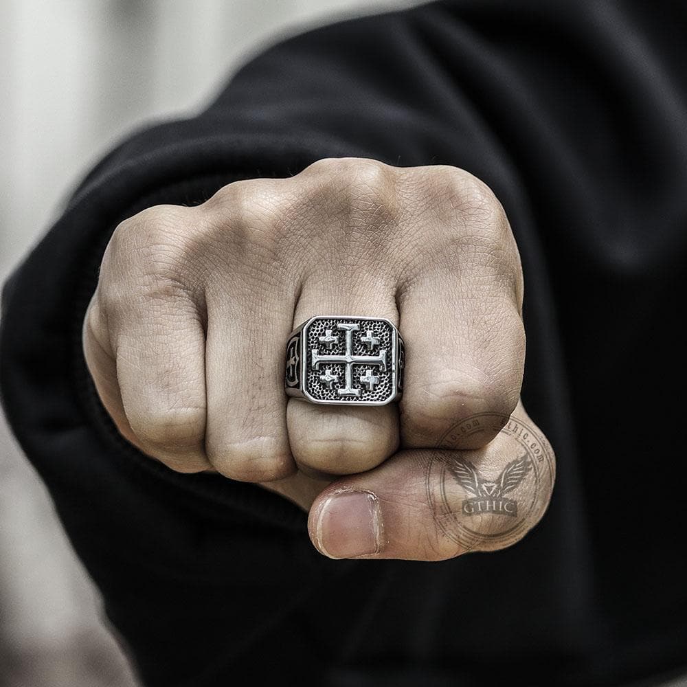 Jerusalem Cross Stainless Steel Ring