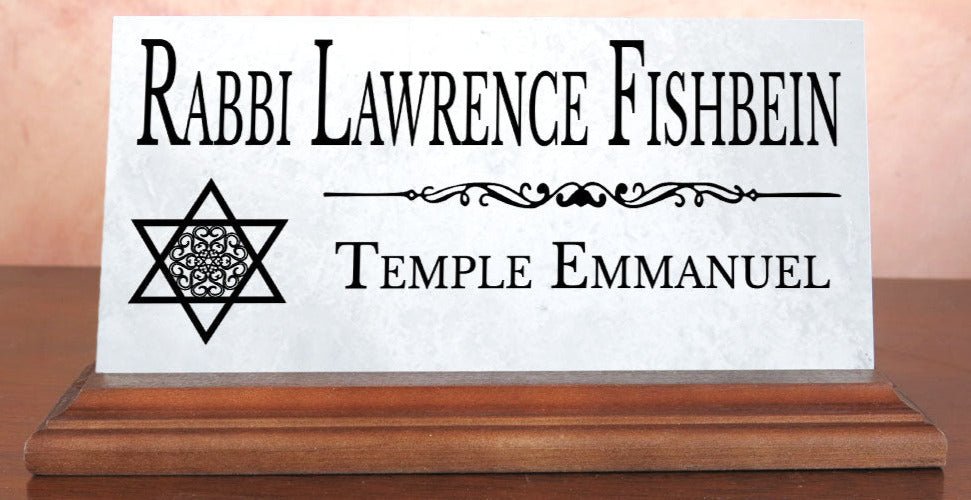 Jewish Desk Nameplate – Custom Marble Name Sign with Star of David for Rabbi, Cantor, or Temple Leader Etc.
