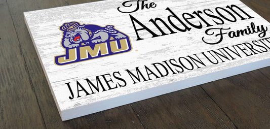 James Madison Family Name Sign – Personalized JMU Wood Plaque for Alumni or Graduation