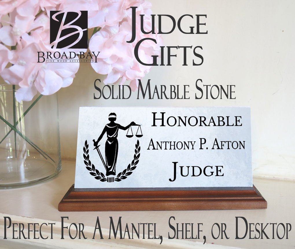 Judge Nameplate Gift - Solid Marble & Hardwood - Judicial Appointments or Promotions
