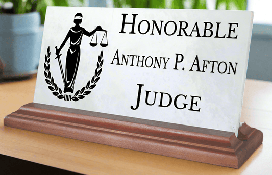Judge Nameplate Gift - Solid Marble & Hardwood - Judicial Appointments or Promotions