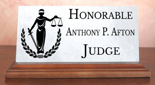Judge Nameplate Gift - Solid Marble & Hardwood - Judicial Appointments or Promotions