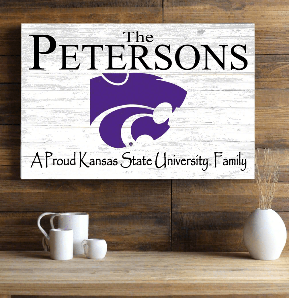 Kansas State Family Name Sign – Personalized Wood Plaque for Alumni or Graduation