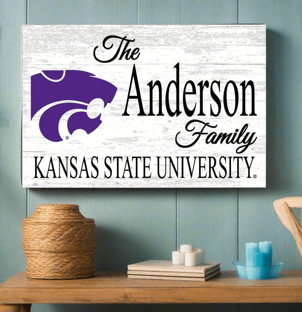 Kansas State Family Name Sign – Personalized Wood Plaque for Alumni or Graduation