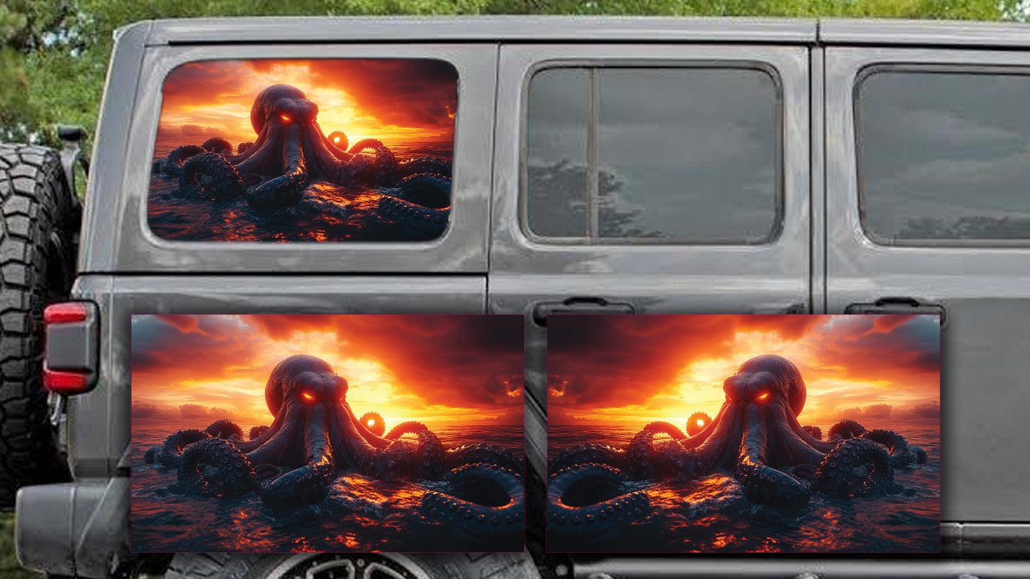 Kraken sunset Rear quarter window see through graphic.