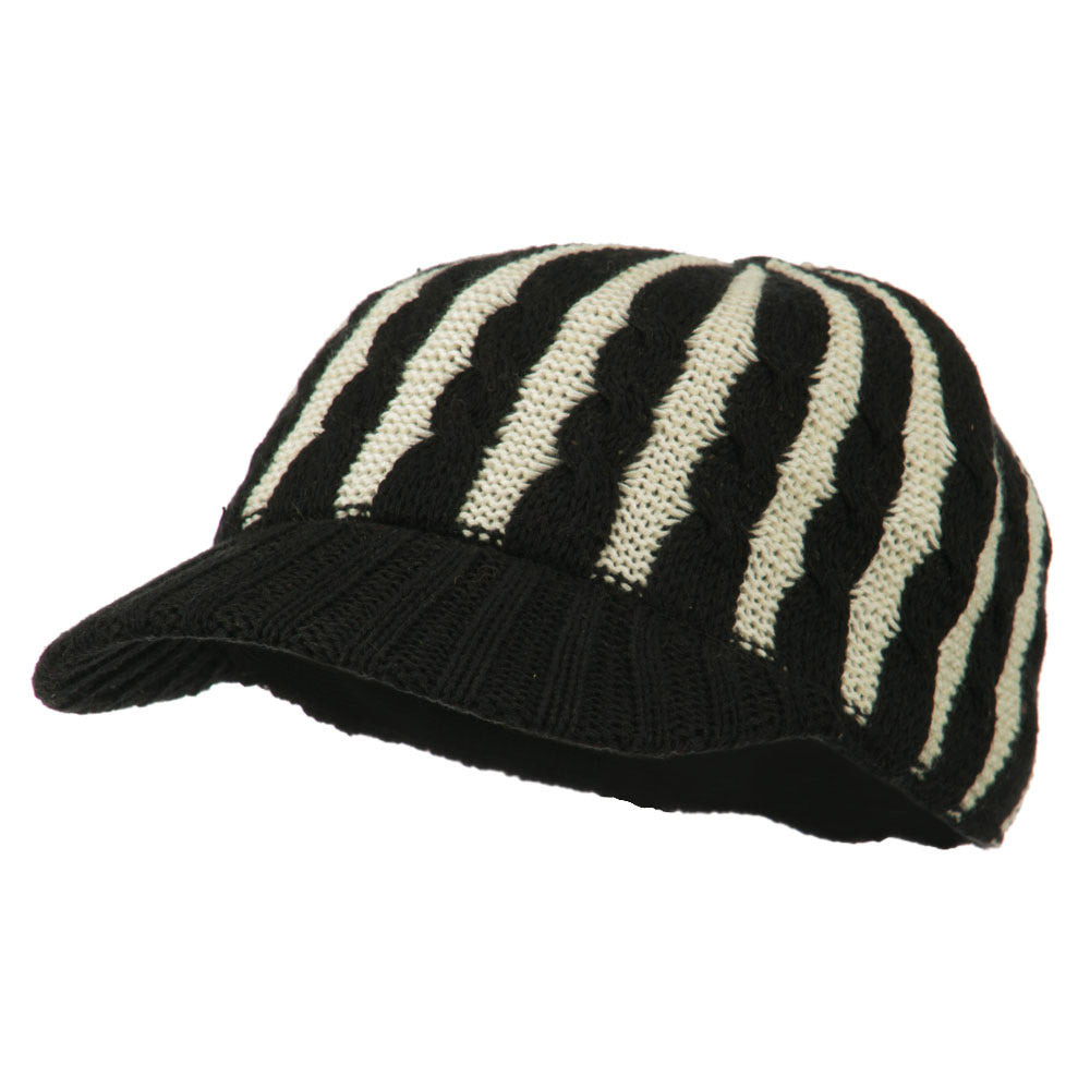 Two Tone Cable Knit Military Cap