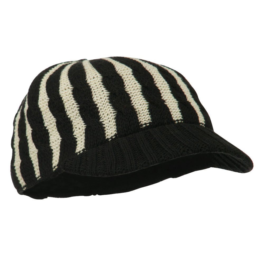 Two Tone Cable Knit Military Cap