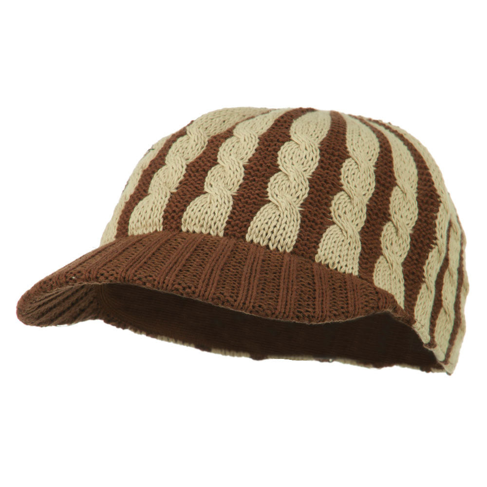 Two Tone Cable Knit Military Cap