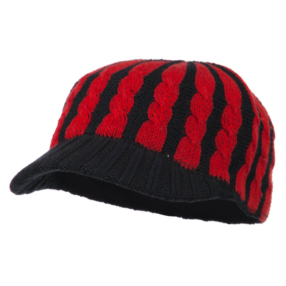 Two Tone Cable Knit Military Cap