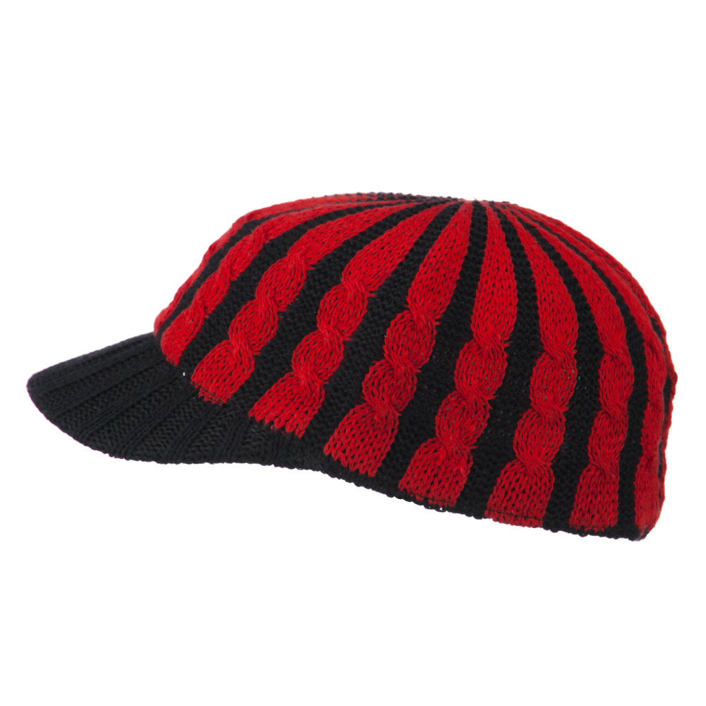Two Tone Cable Knit Military Cap