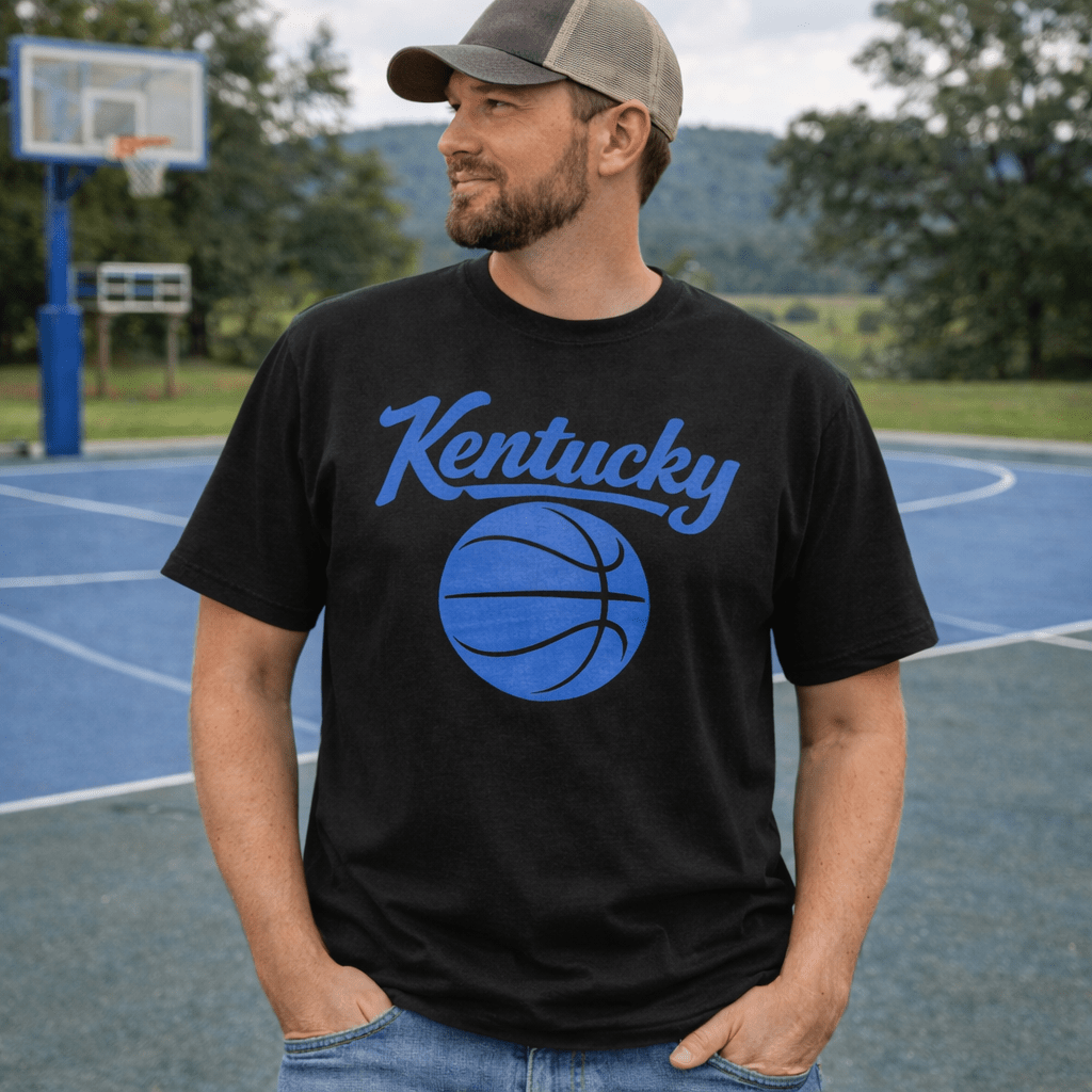 Kentucky Script Basketball T-Shirt | Clean Blue Design | Elite Tri-Blend