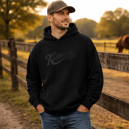Kentucky Script Embroidered Hoodie | Black Stitch Bluegrass Pullover