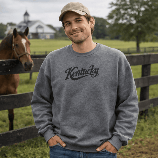 Kentucky Script Embroidered Sweatshirt | Black Stitch Bluegrass Crewneck