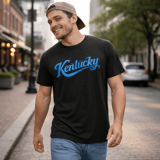 Kentucky Script T-Shirt | Blue Text Design | Elite Tri-Blend