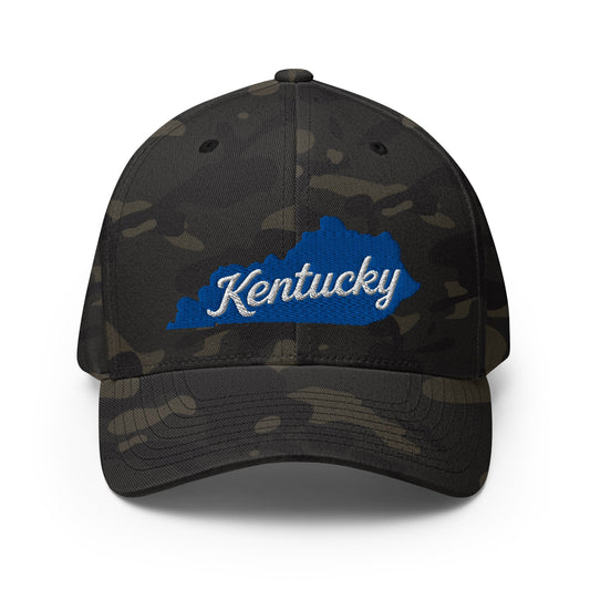 Kentucky State Outline Script Embroidered Stretch-Fit Cap